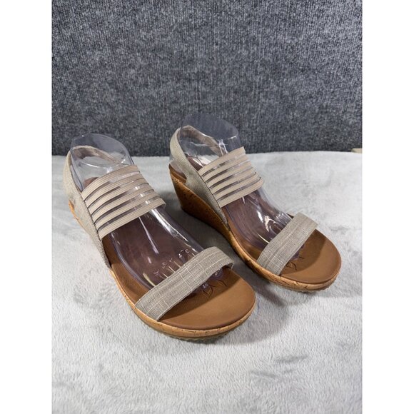 SKECHERS Luxe Foam Gray Cork Wedge Heel Sandals Womens Size 10 - Picture 16 of 16